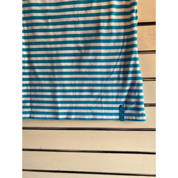 Tommy Bahama women's shirt Large Linnea stripe jersey henley Linen turquoise - Picture 4 of 9